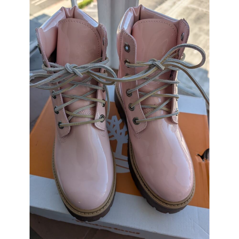 Timberland pink patent Women’s Sz 8.5 Stone Street 6 Inch Lace Waterproof Boots - Picture 2 of 14